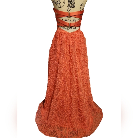 Hailey Logan By Adrianna Propell Coral Rosette Strapless Gown - Picture 7 of 14